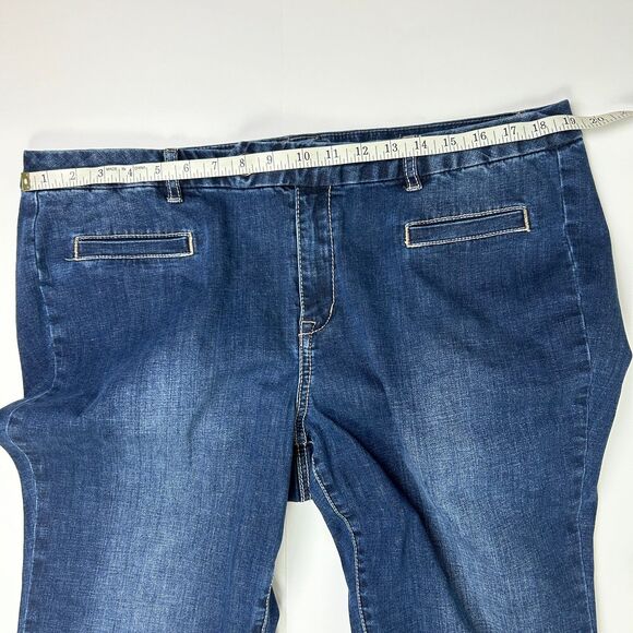 Lane Bryant Flare Jeans Genius Fit Deep Blue Denim Y2K White Stitching 18 Plus - Picture 4 of 10